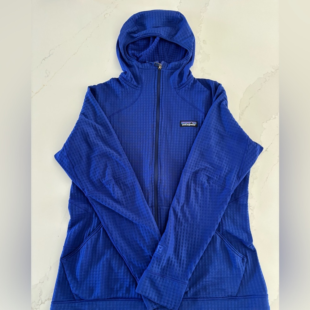 Patagonia Womens R1 Hoodie size large, blue, in good used condition